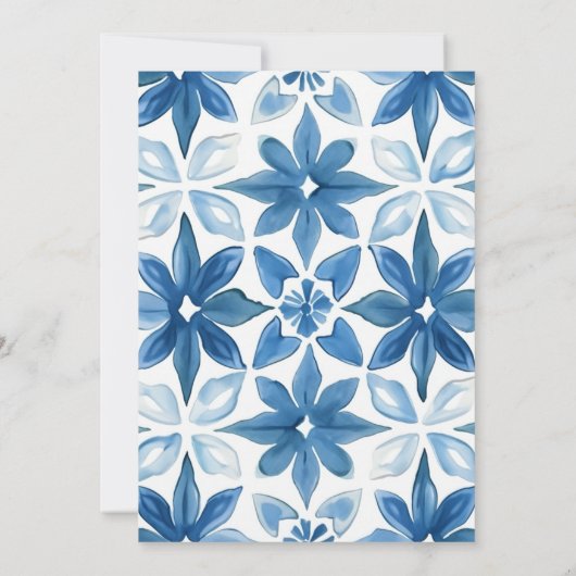 Invitation Citron Méditerranée Carrelage bleu Fête des mariée (Dos)