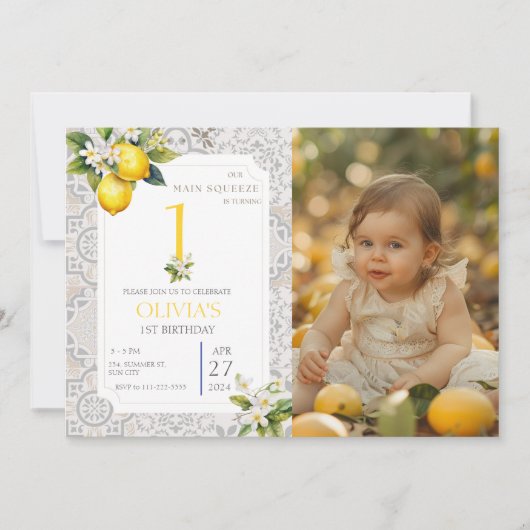Invitation Citron méditerranéen 1er 2e 3e anniversaire photo (Devant)
