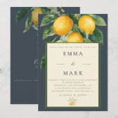 Invitation Citron méditerranéen avec code QR | Bleu Charbon (Devant / Derrière)