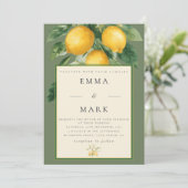 Invitation Citron méditerranéen avec code QR | Vert olive (Debout devant)