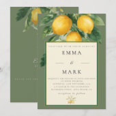 Invitation Citron méditerranéen avec code QR | Vert olive (Devant / Derrière)