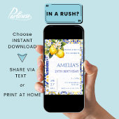 Invitation Citron méditerranéen carreaux Amalfi Anniversaire 