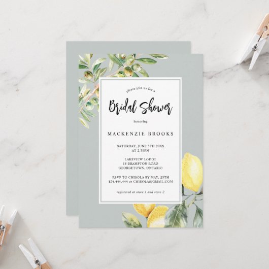 Invitation Citron méditerranéen Elégante Fête des mariées d'a (Devant/Arrière en situation)