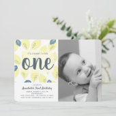 Invitation Citron Motif Photo 1er anniversaire fête Invitatio (Debout devant)