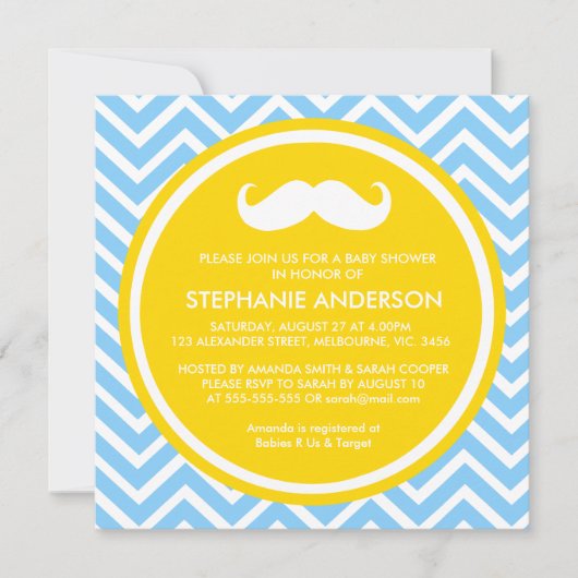 Invitation Citron or gris chevron moustache bébé douche (Devant)