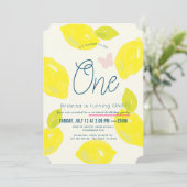 Invitation Citron peint à la main fille rose 1er anniversaire (Debout devant)