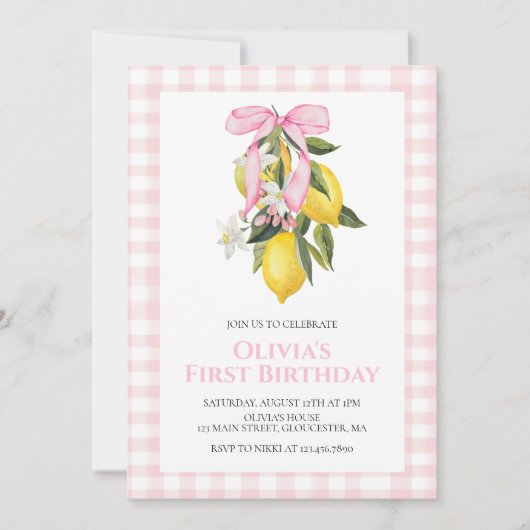 Invitation Citron Pink Bow preppy Coquette anniversaire (Devant)