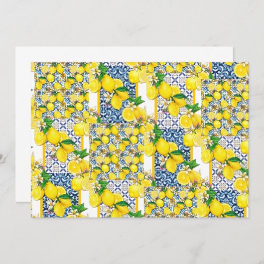 Invitation Citron portugais Azulejo Méditerranée Santorin (Devant / Derrière)