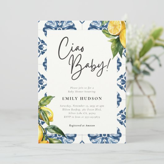 Invitation Citron Positano Baby shower italien (Debout devant)