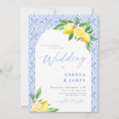 Invitation Citron Positano Italien Carrelage bleu Mariage (Devant)