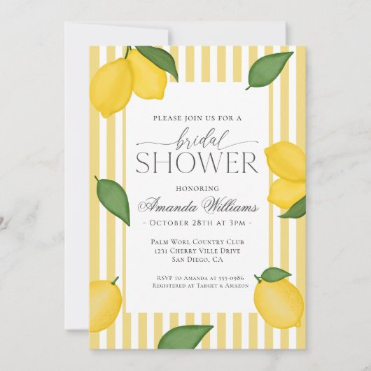Invitation Citron rayé Fête des mariées méditerranéenne itali (Devant)