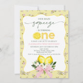Invitation Citron rose Bow Notre principale Squeeze 1er anniv (Devant)