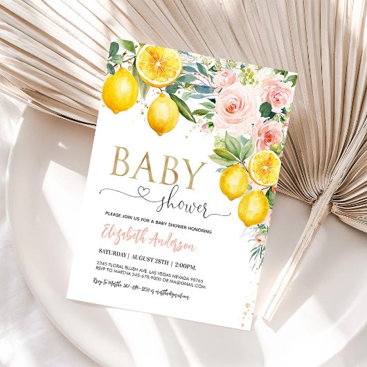 Invitation Citron rose Citron Baby shower Floral
