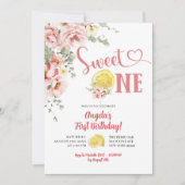 Invitation Citron rose flou sucré un premier anniversaire (Devant)