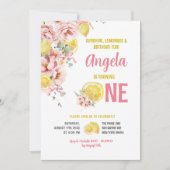 Invitation Citron rose flou sucré un premier anniversaire (Devant)