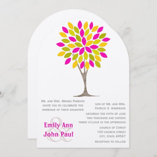 Invitation Citron rose jaune vert Chrysanthème Forêt (Devant / Derrière)