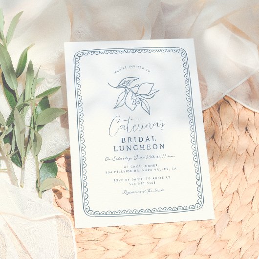 Invitation Citron tiré à la main | Fête des mariées bleue