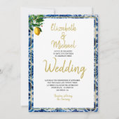Invitation Citron Toscan Carrelage bleu blanc Photo Mariage (Dos)