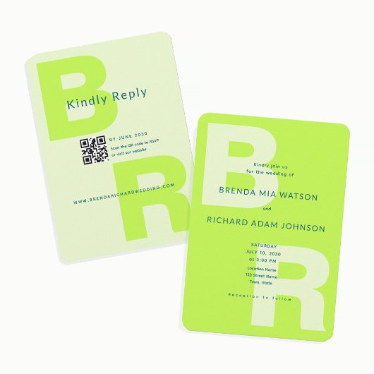 Invitation Citron Vert Gras Gras Initial QR Mariage