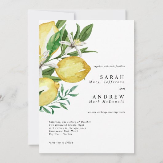 Invitation Citron vert Mariage moderne (Devant)