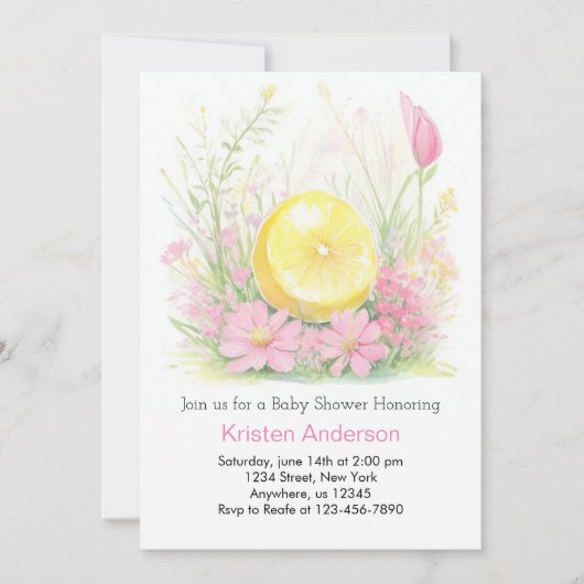 Invitation Citronade rose Blissful Girl Baby shower (Devant)