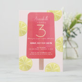 Invitation Citronade rose Popsicle Girl Anniversaire (Debout devant)