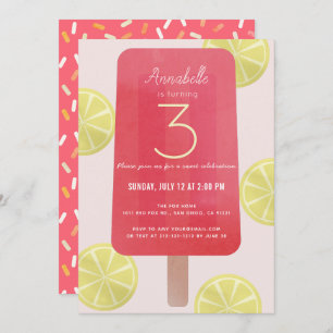 Invitation Citronade rose Popsicle Girl Anniversaire