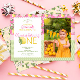Invitation Citronade rose Premier anniversaire soleil