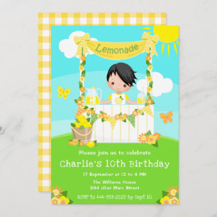 Invitation Citronade Stand Birthday Black Hair Boy