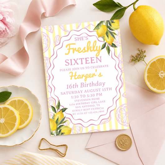Invitation Citronnade jaune rose fraîche thème d'anniversaire