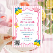 Invitation Citronnade Rose Photo & Code QR de Diplômé Récent