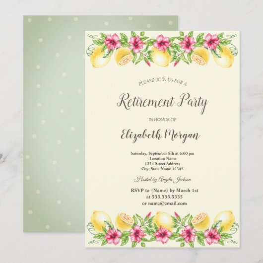 Invitation Citrons à l'aquarelle Points botaniques Retraite  (Devant / Derrière)