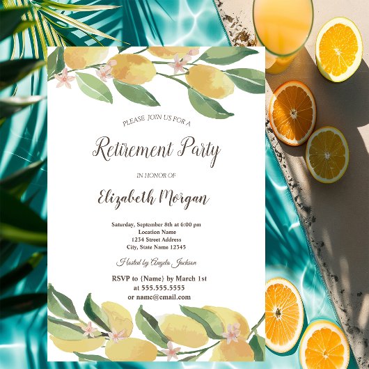Invitation Citrons à l'aquarelle Points botaniques Retraite
