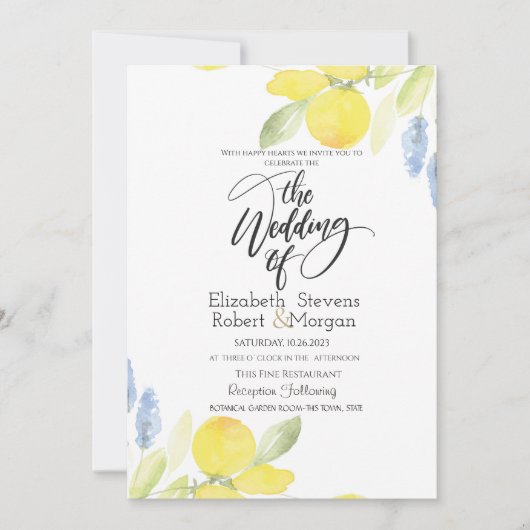 Invitation Citrons aquarelle Mariage (Devant)