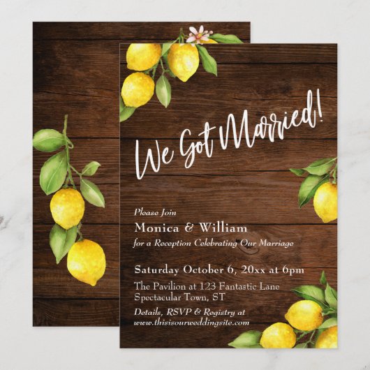 Invitation Citrons aquarelle Nous nous sommes mariés sur bois (Devant / Derrière)