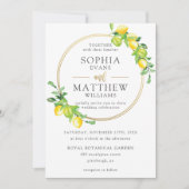 Invitation Citrons Azure Summer Greenery Gold Frame Mariage (Devant)