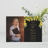 Invitation Citrons Black and Gold Graduation Party Photo (Debout devant)