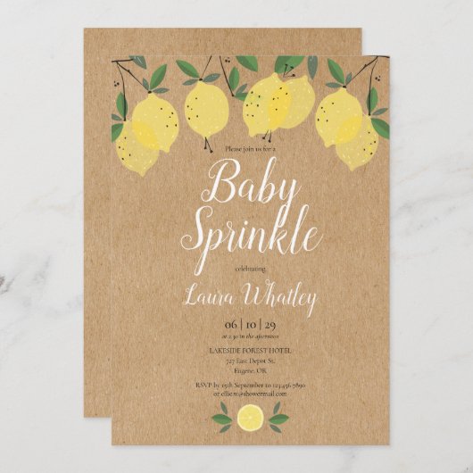 Invitation Citrons Boho Rustique Bébé Sprinkle (Devant / Derrière)