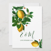 Invitation Citrons botaniques simples Monogramme vert Élégant (Dos)