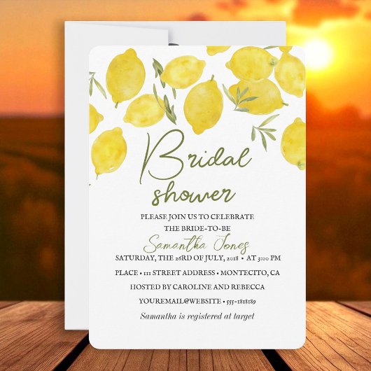 Invitation Citrons Branche d'olive Fête des mariées rustique