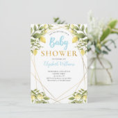 Invitation Citrons Cadre géométrique Baby shower de garçon bl (Debout devant)