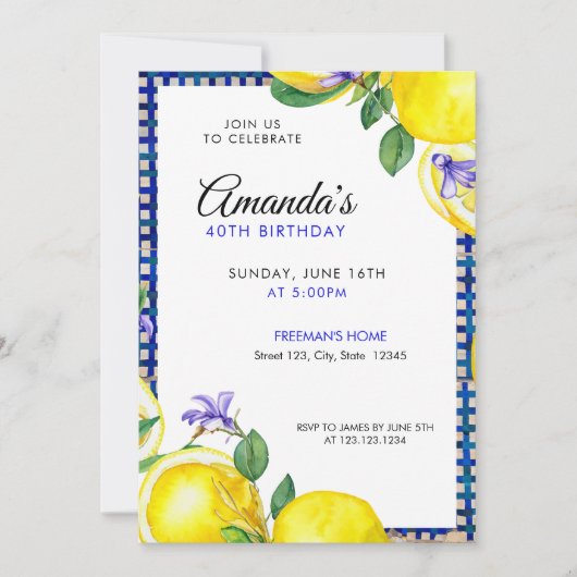 Invitation Citrons d'aquarelle avec Méditerranée 40e annivers (Devant)