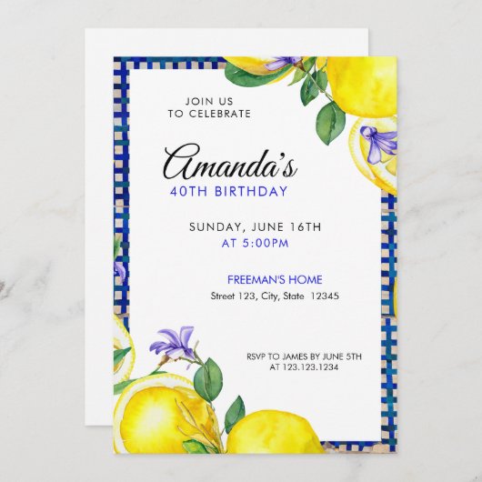 Invitation Citrons d'aquarelle avec Méditerranée 40e annivers (Devant / Derrière)