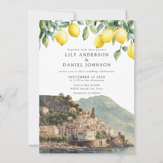 Invitation Citrons de la Côte d'Amalfi Code QR Mariage Italie (Devant)
