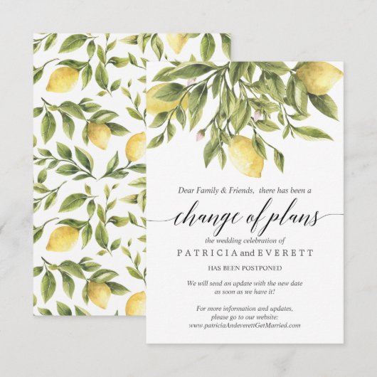 Invitation Citrons d'été et feuillage de mariage Changement d (Devant / Derrière)