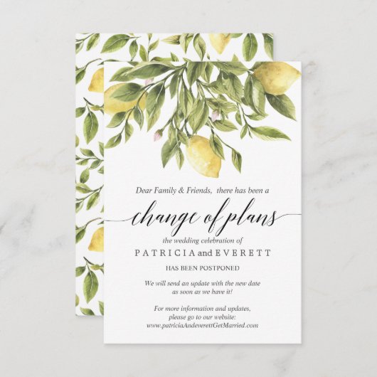 Invitation Citrons d'été et feuillage Mariage Changement de p (Devant / Derrière)