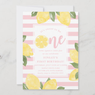 Invitation Citrons doux 1er anniversaire avec fond rayé