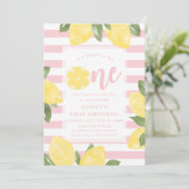 Invitation Citrons doux 1er anniversaire avec fond rayé (Debout devant)