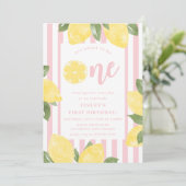Invitation Citrons doux 1er anniversaire avec fond rayé (Debout devant)
