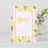 Invitation Citrons doux 1er anniversaire avec fond rayé (Debout devant)